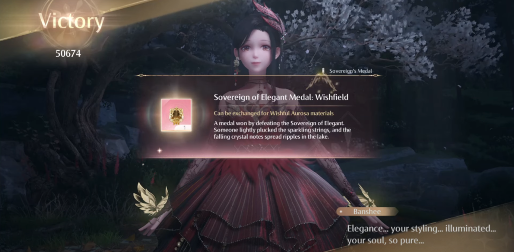 Woman standing and smiling Infinity Nikki - How to Beat Banshee (Sovereign of Elegant Guide)
