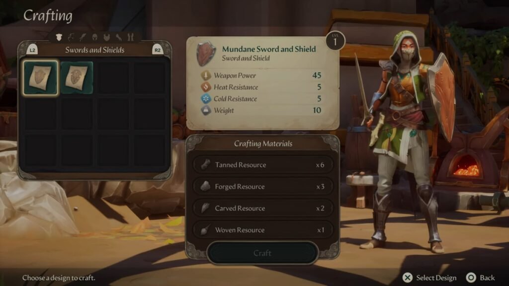 A Mundane Sword and Shield being crafted in Eternal Strands