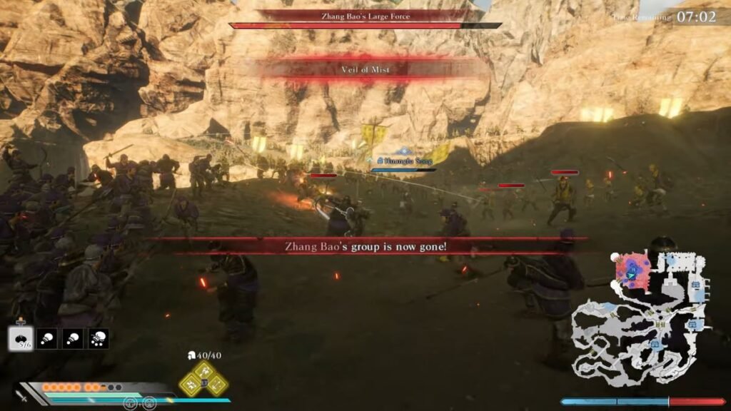 A message saying Zhang Bao's Group has been defeated in the Final Battle Against the Yellow Turbans in Dynasty Warriors Origins
