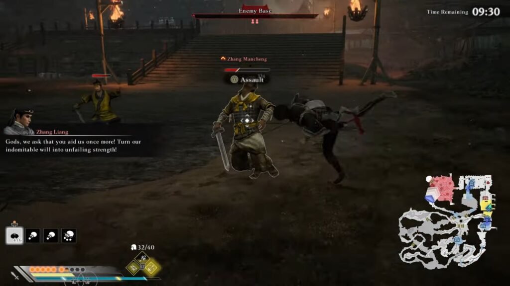 A player attacking Zhang Mancheng in the Final Battle Against the Yellow Turbans in Dynasty Warriors Origins