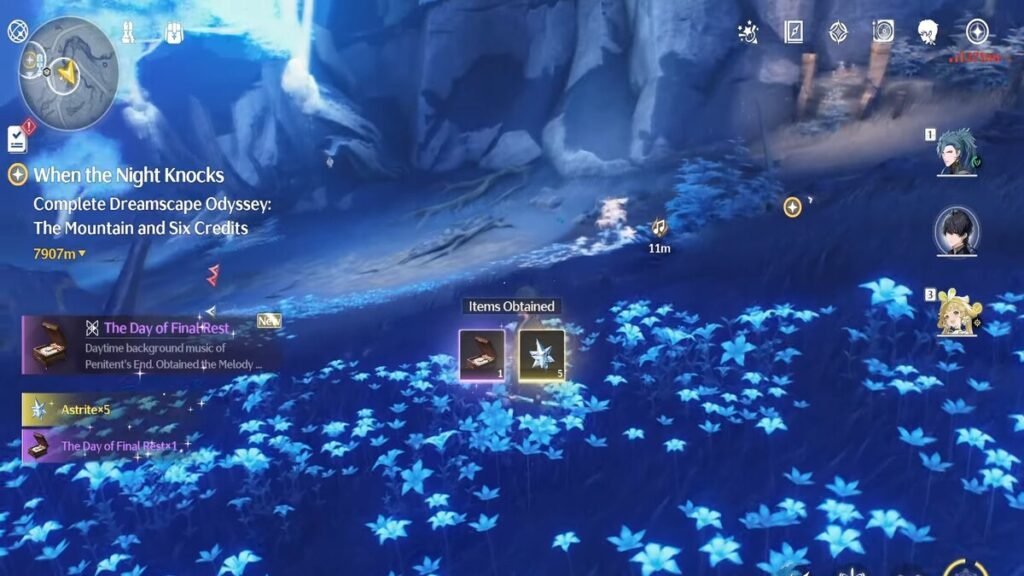 A player claiming the The Day of Final Rest musicbox in Penitent's End in Wuthering Waves.