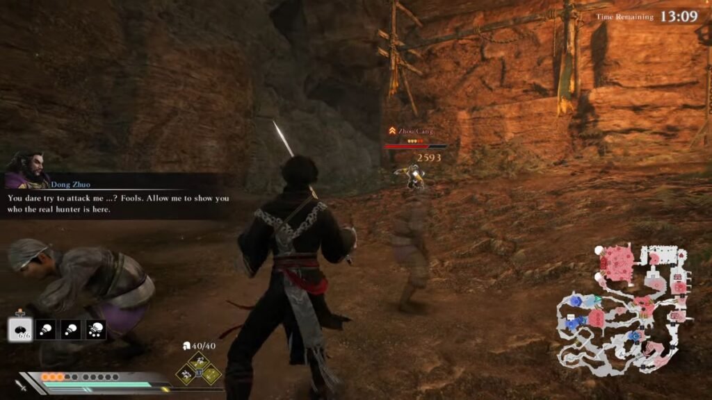A player fighting Zhou Cang in the Ultimate Warrior Challenge in the Final Battle Against the Yellow Turbans in Dynasty Warriors Origins
