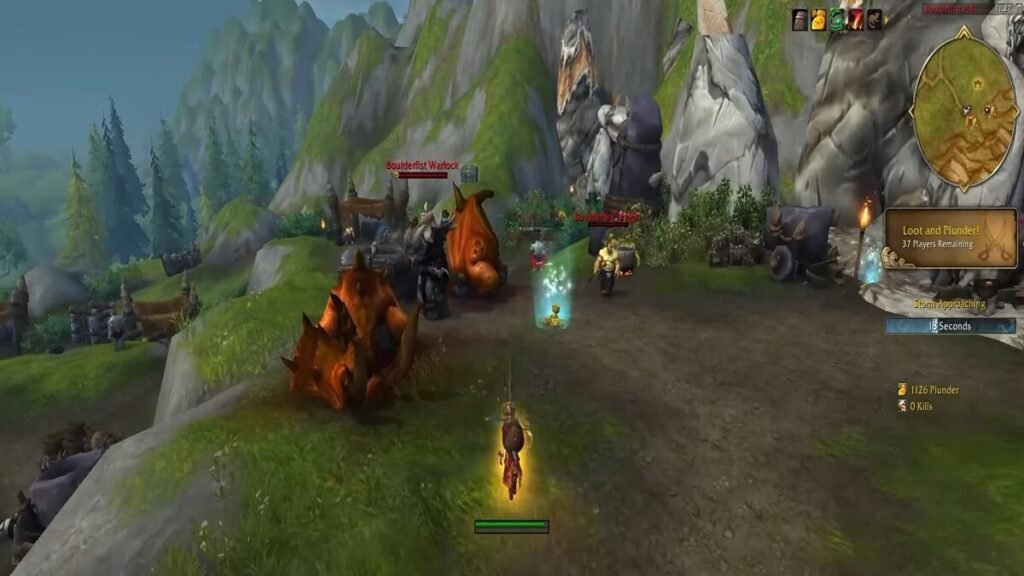 A player fighting mobs in WoW Plunderstorm.