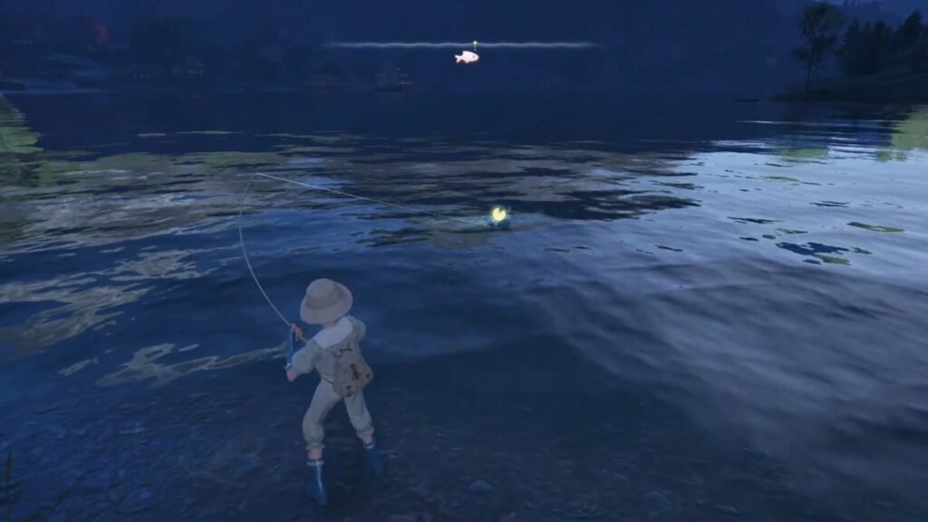 A player fishing for the Pink Ribbon Eel in Infinity Nikki.