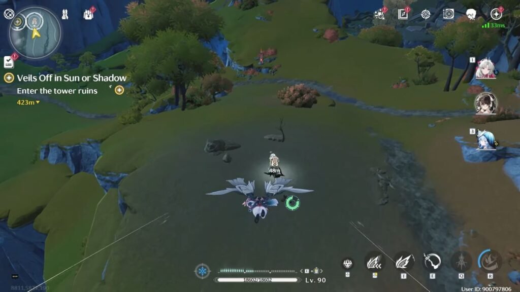 A player flying to the first Overflowing Palette Puzzle in Averardo Vault in Wuthering Waves.