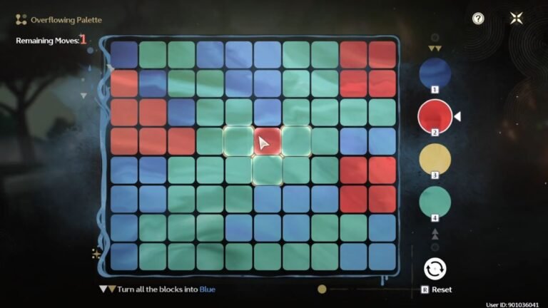 A player solving an Overflowing Palette Puzzle in Wuthering Waves.
