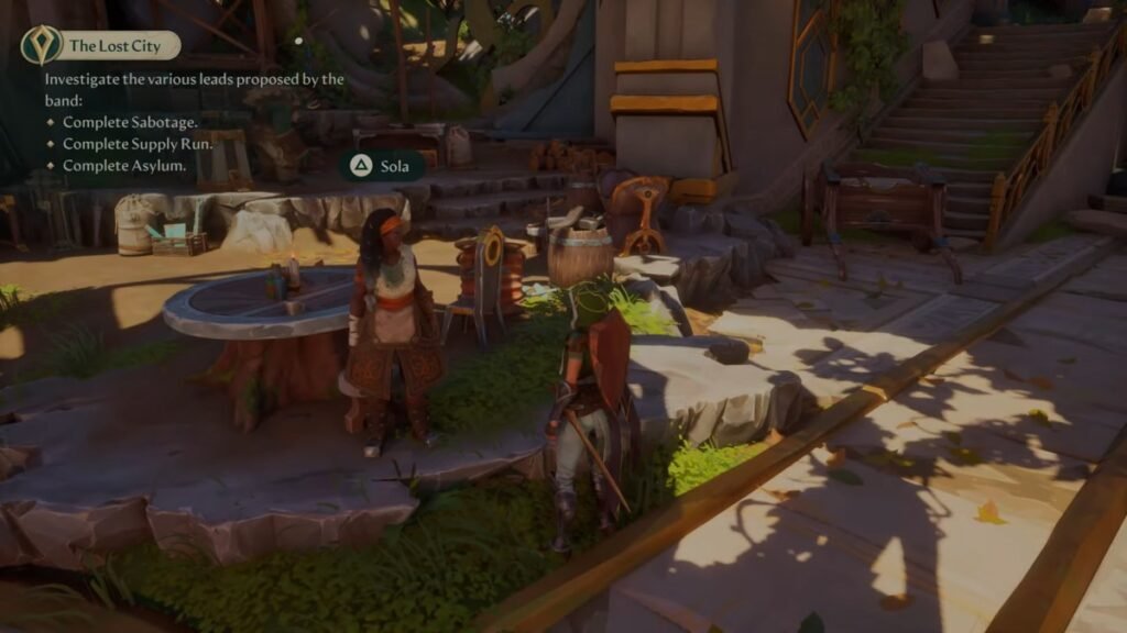 A player speaking to Sola in Eternal Strands