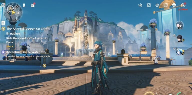 A player standing in front of Lucerna in Adventure in the Water City quest in Wuthering Waves 2.0
