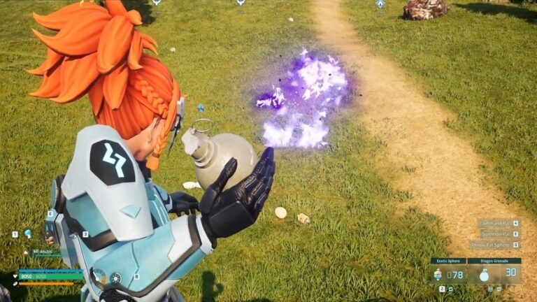 A player throwing a Dragon Grenade in Palworld