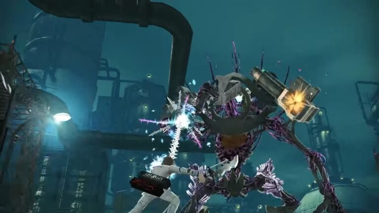 A player using a Thorn to grapple towards an enemy in Freedom Wars Remastered.