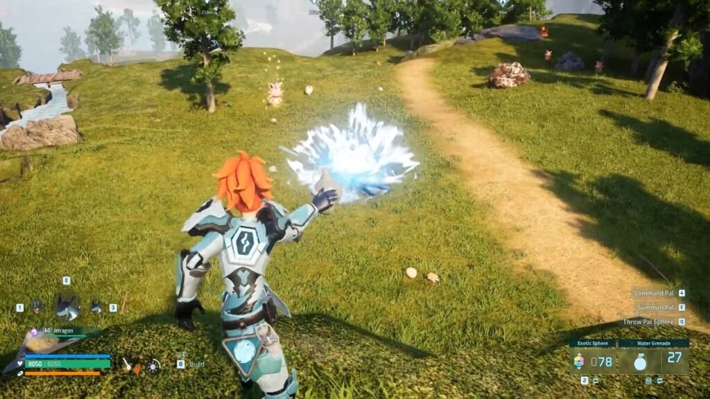 A water grenade exploding in Palworld