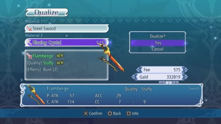 Dualizing Recipe for a Flamberge Sword in Tales Of Graces F Remastered