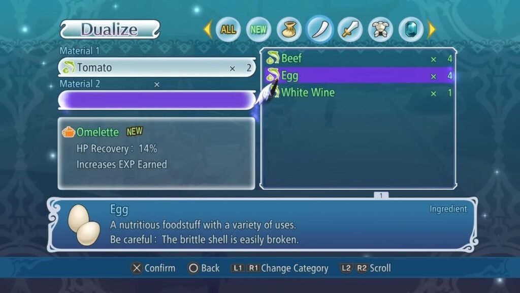 Dualizing Recipe for an Omelette in Tales Of Graces F Remastered