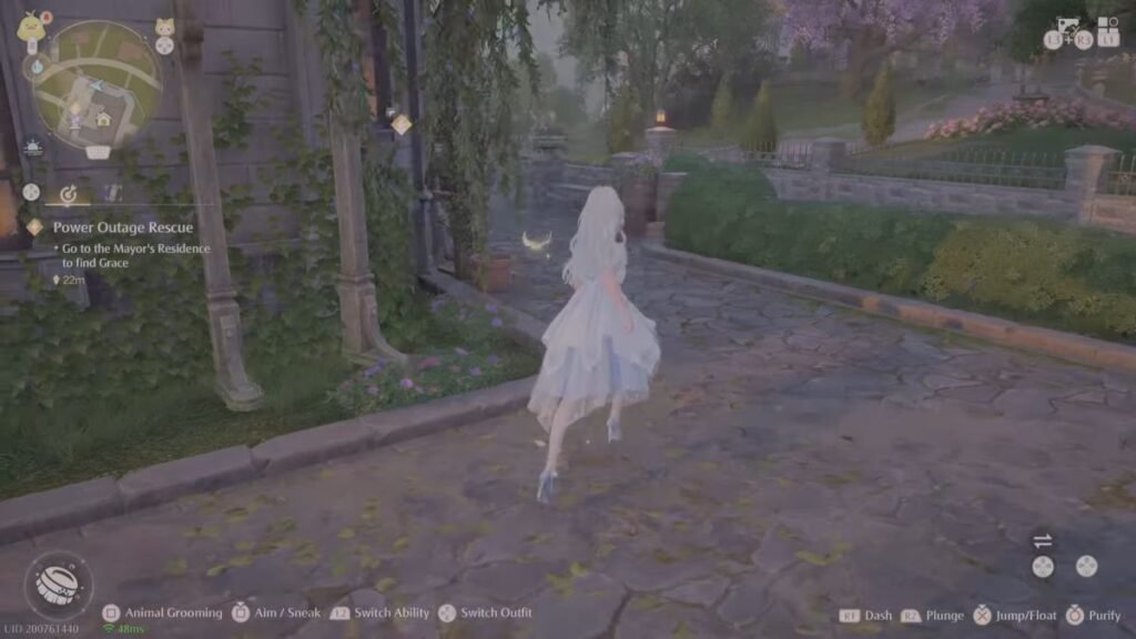 Nikki running towards the Mayor's Residence in the Power Outage Rescue quest.