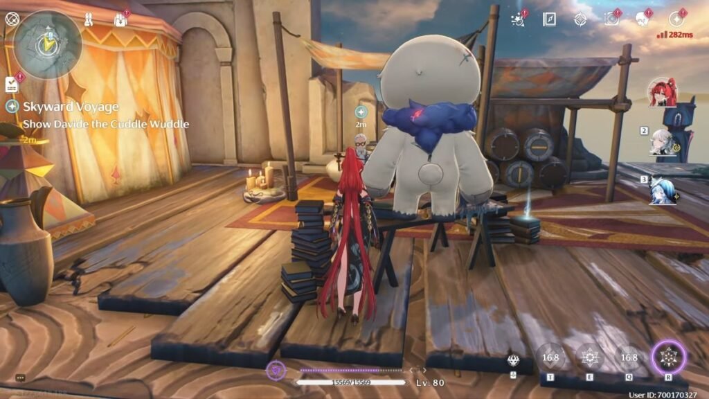 Showing Davide the Cuddle Wuddle in the Skyward Voyage quest in Wuthering Waves.
