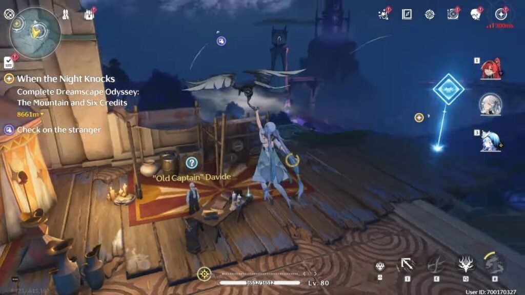 Speaking to Old Captain Davide in the Skyward Voyage quest in Wuthering Waves.