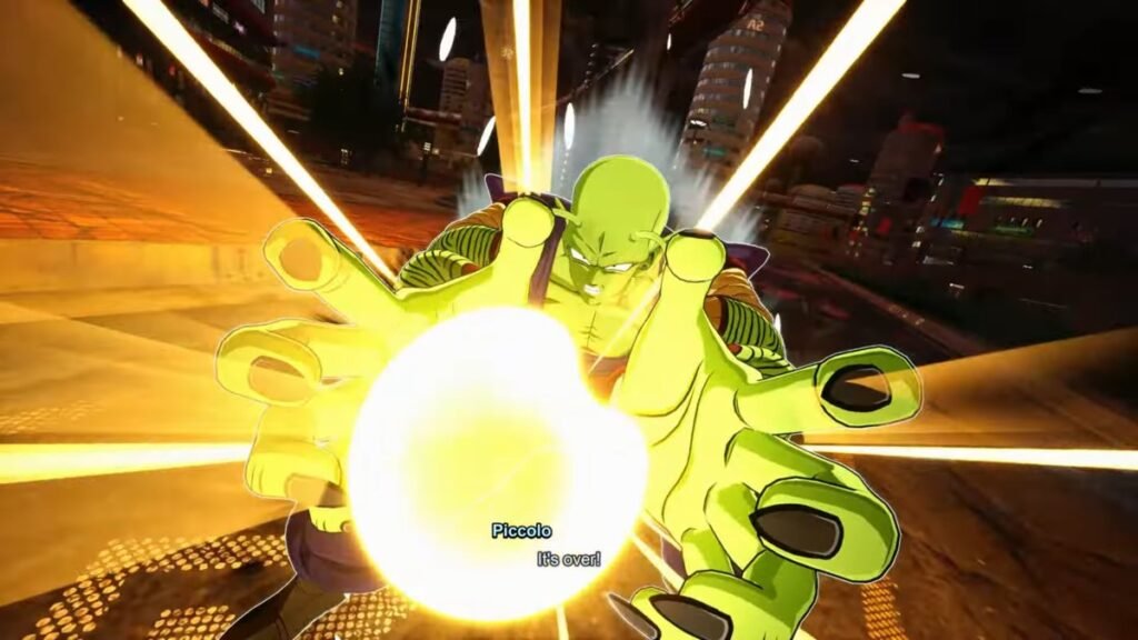Super Hero Piccolo using his Full Power Energy Blast Volley in Dragon Ball Sparking Zero