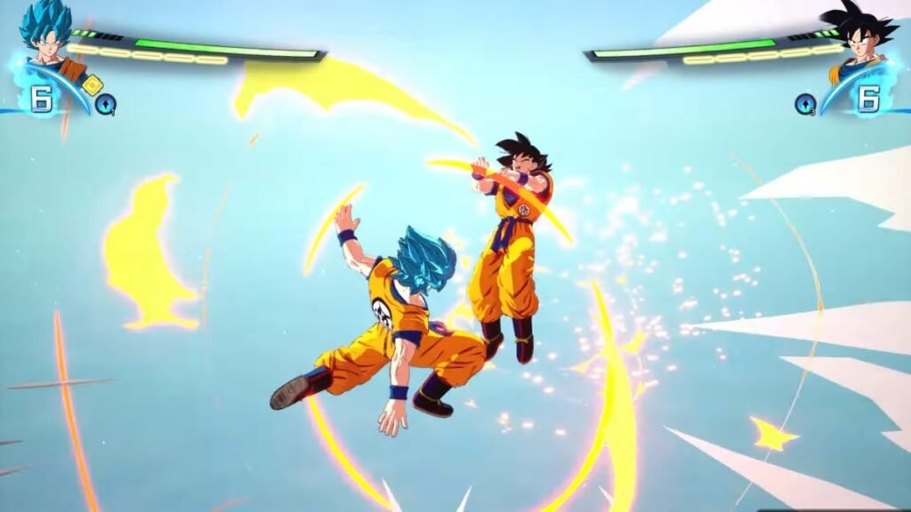 Super Saiyan Blue Goku performing a Leg Sweep Combo Reset in Dragon Ball Sparking! Zero
