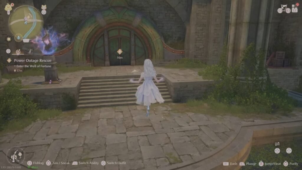 The entrance to the Well of Fortune in the Power Outage Rescue quest in Infinity Nikki.