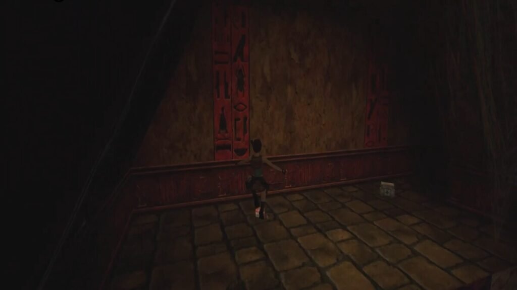 A player jumping towards the fourth Secret in the Tomb of Seth map in Tomb Raider 4 Remastered