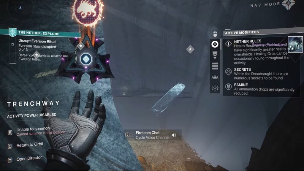 A player standing on the exact spot where the first hidden worm in The Trenchway is found in Destiny 2