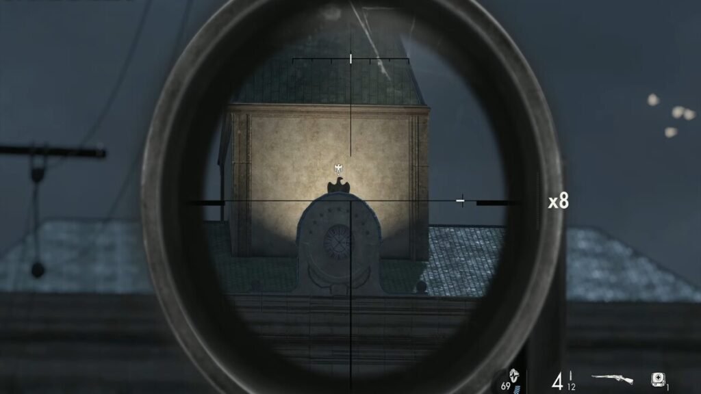 The Third Stone Eagle, located on top of the Train Station in in Sniper Elite Resistance