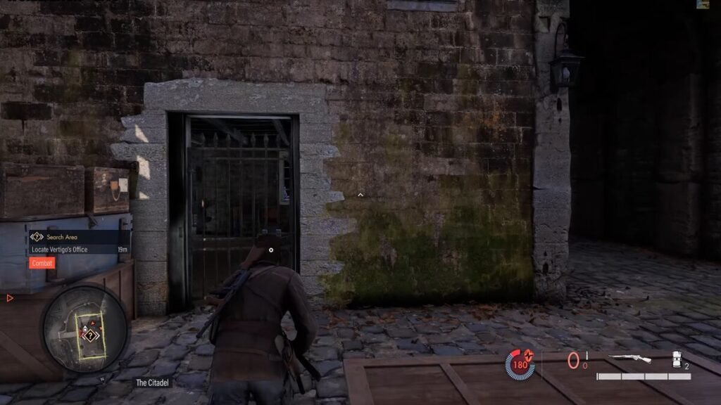 The entrance to the SMG workbench in Sniper Elite Resistance