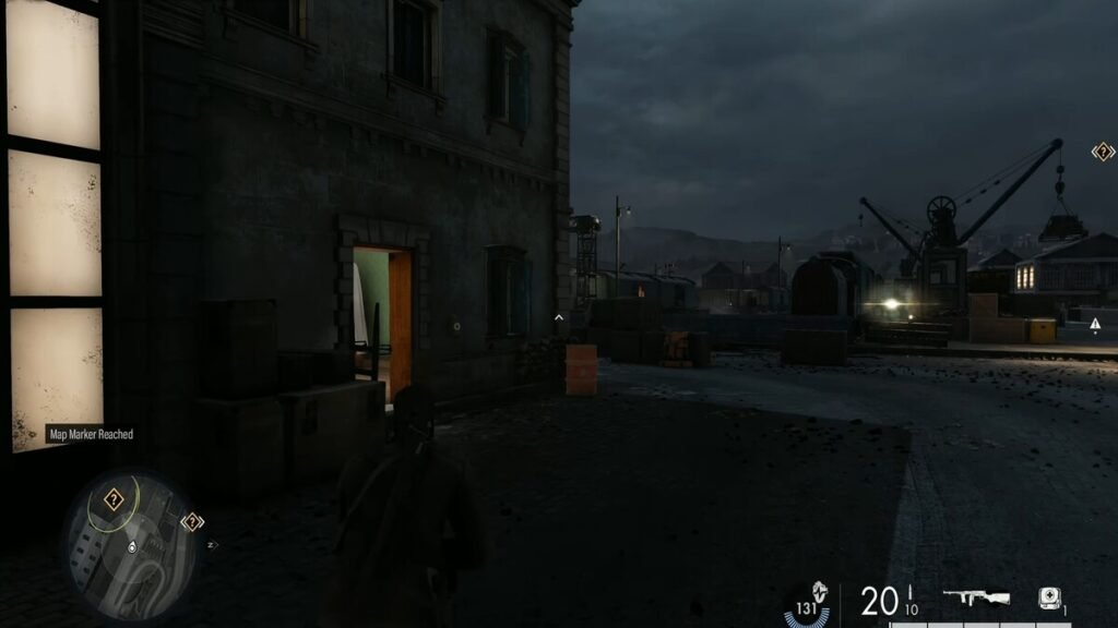 The entrance to the building with the Pistol Workbench in Sniper Elite Resistance
