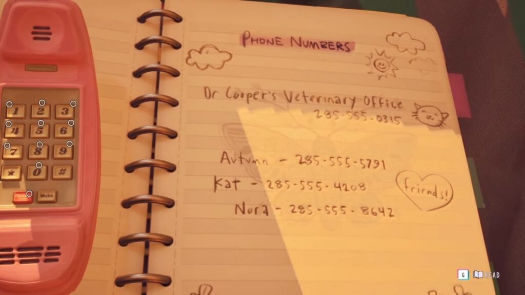 All the friend's phone numbers in Scene 14 of Lost Records Bloom & Rage